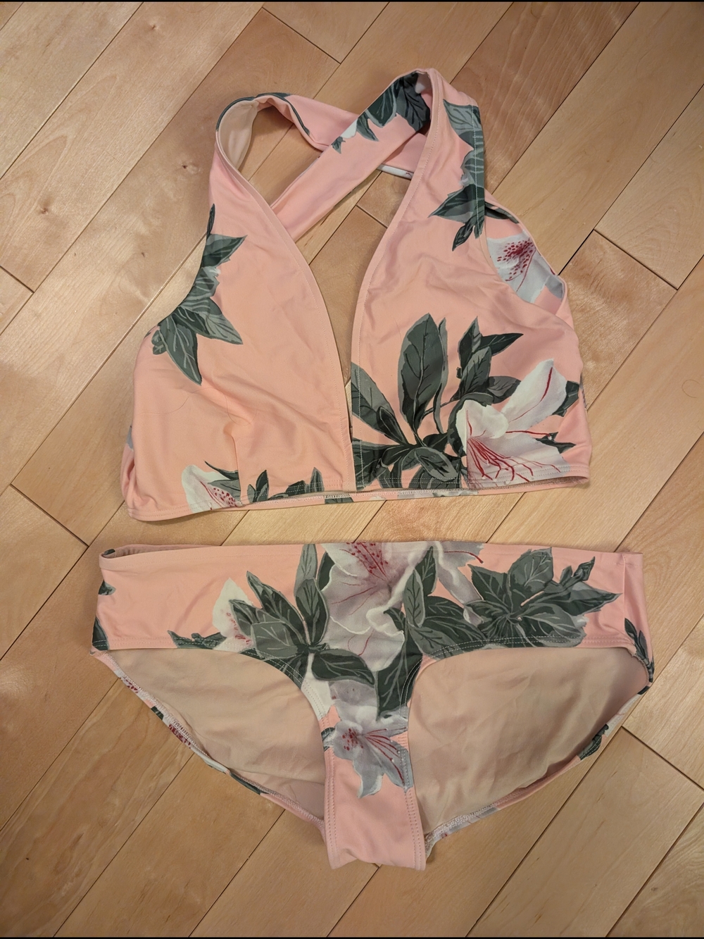 Albion Pink Peach Tropical Print Bikini Size Large